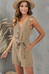 Button V Neck Romper With Belt